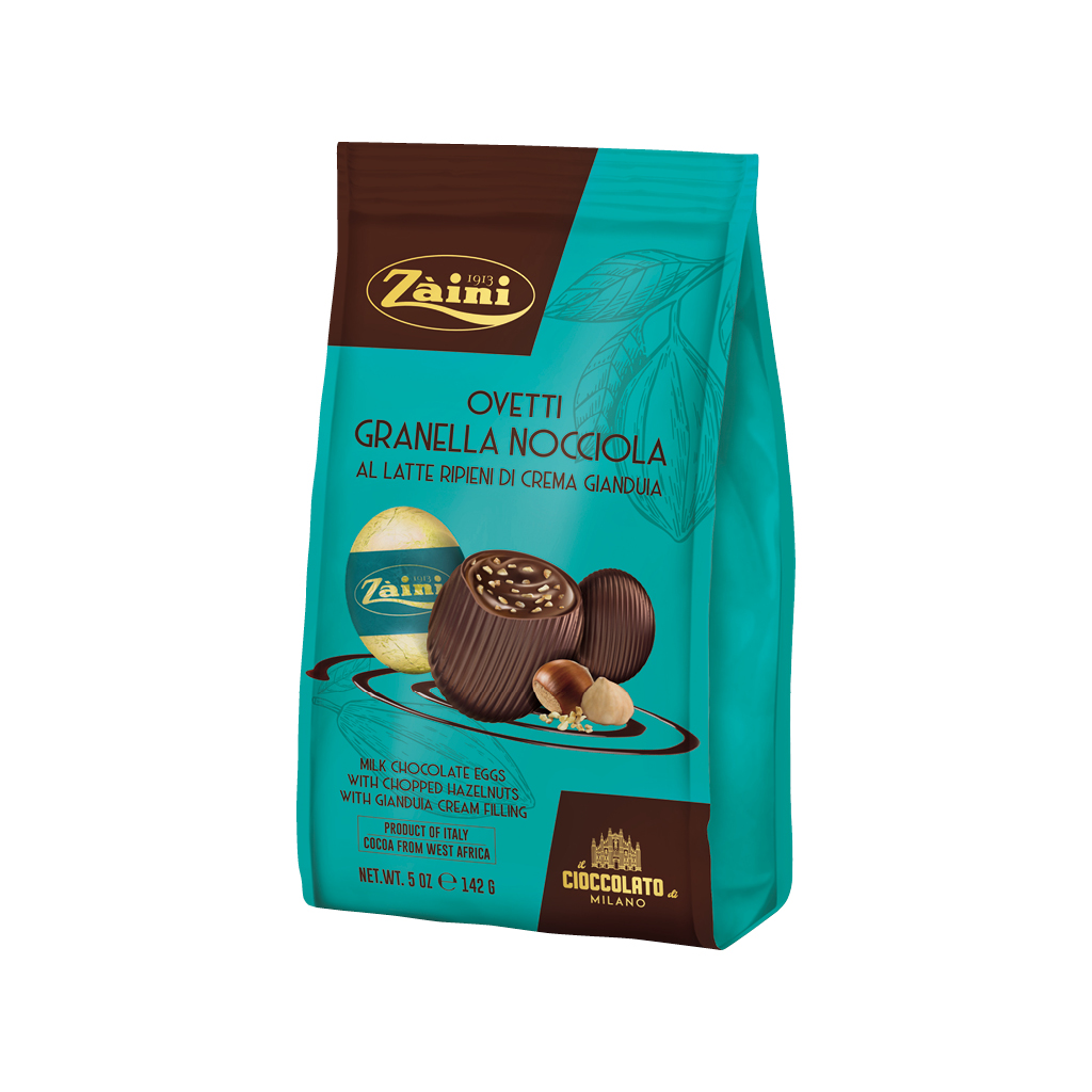 Milk chocolate eggs with chopped hazelnuts with Gianduia cream filling 142g